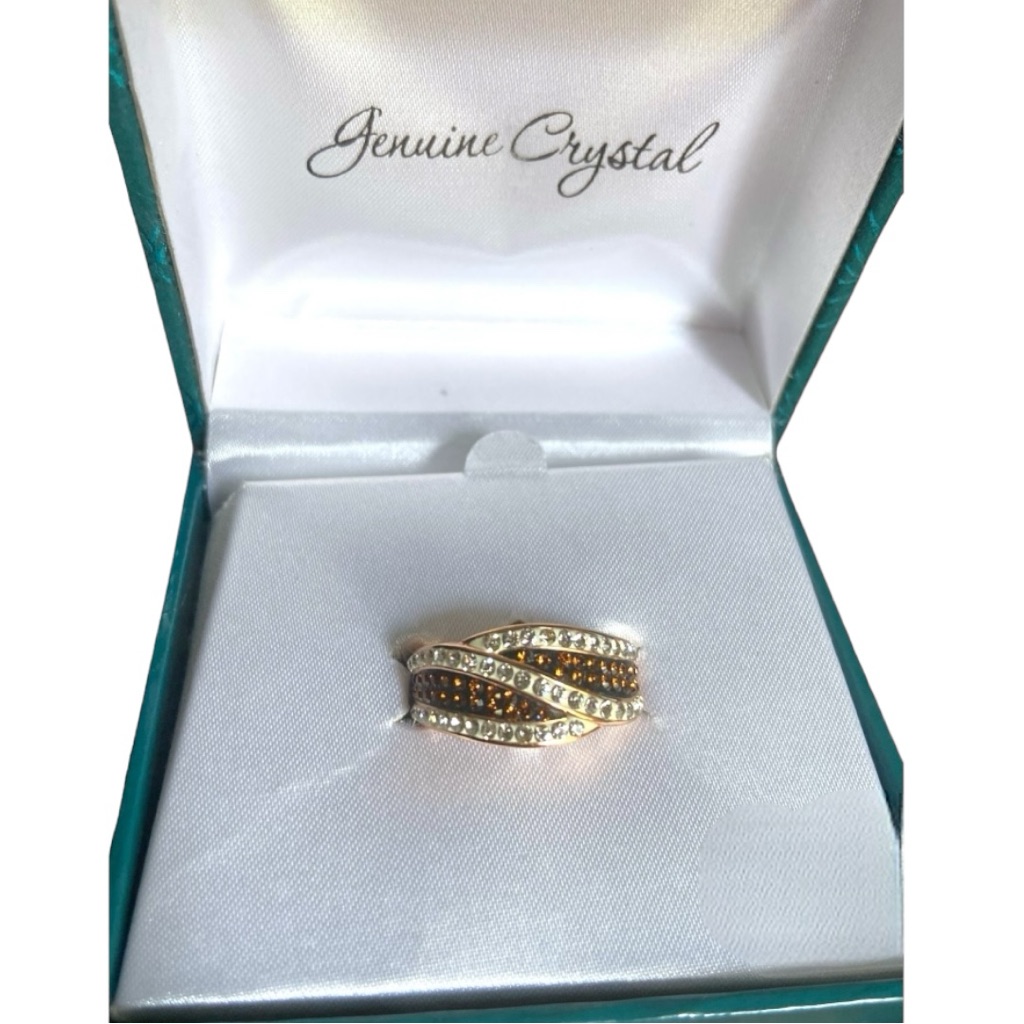 Lovely 14k RoseGold Vanilla  Chocolate Genuine Crystal Gemstones Ring Sz 8